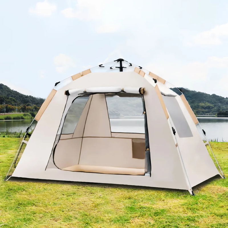 Automatic camping tent with awning