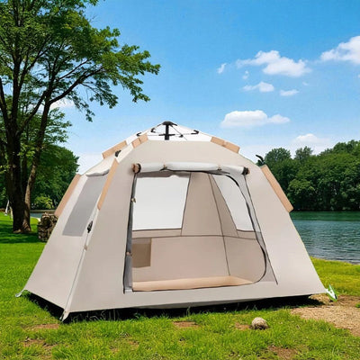 Automatic camping tent with awning
