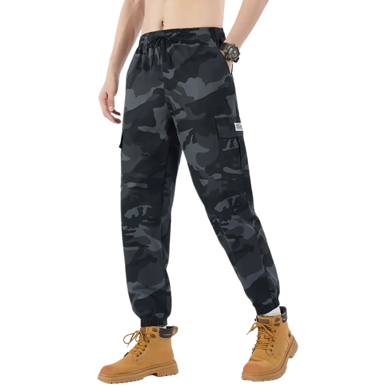 Camo cargo pants with drawstring
