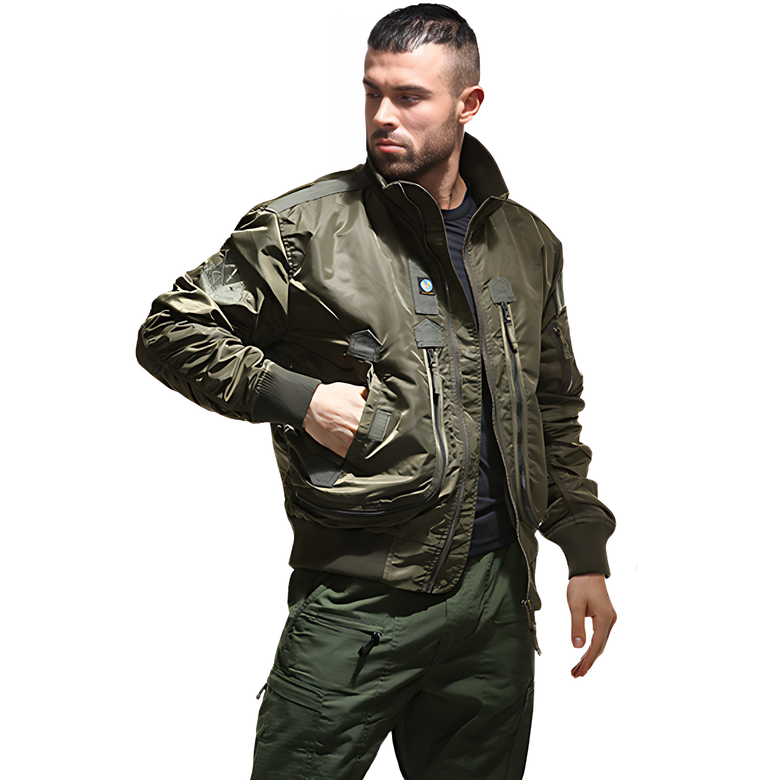 Green camo bomber jacket
