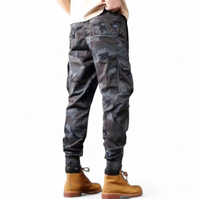 Grey camouflage trousers