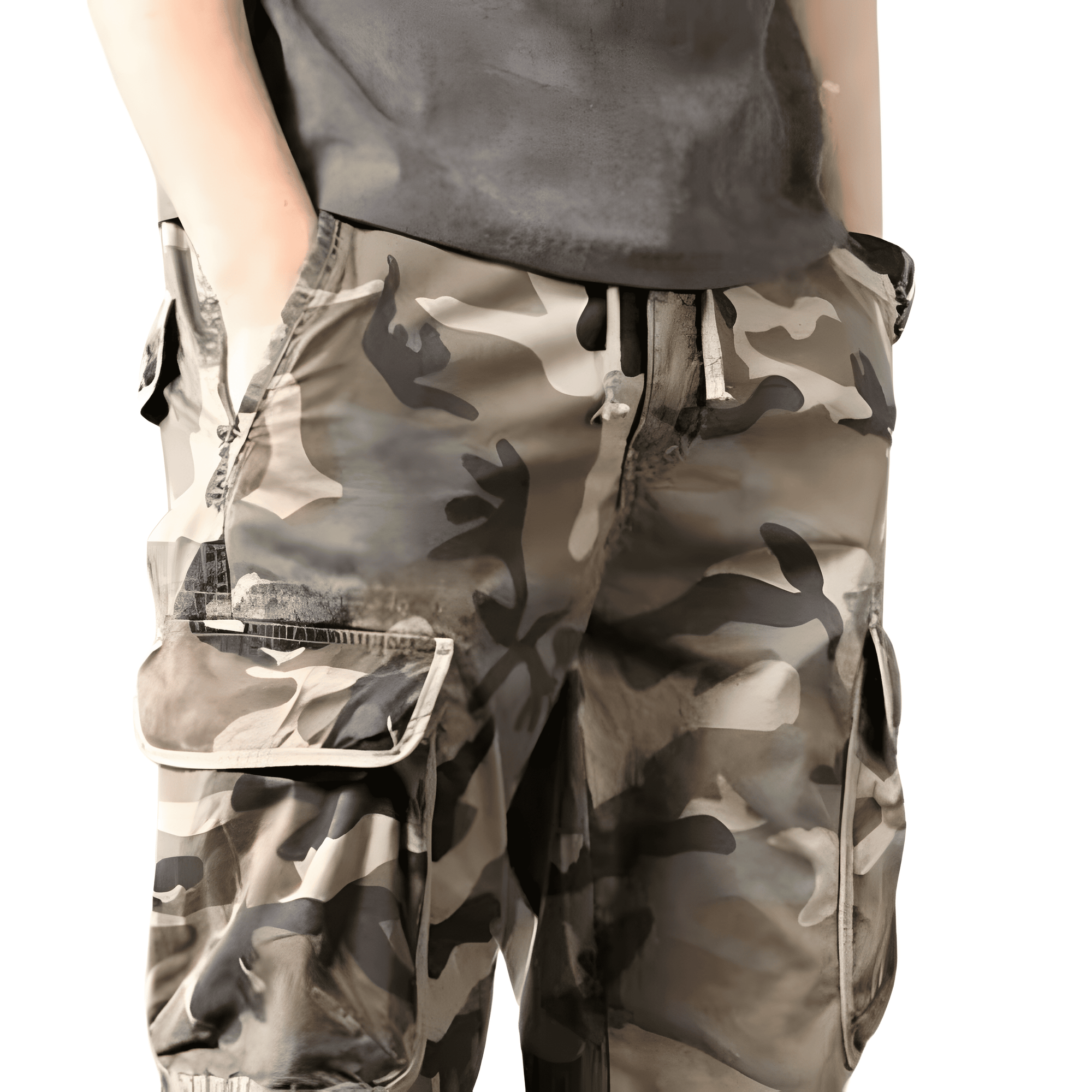 Grey camouflage trousers