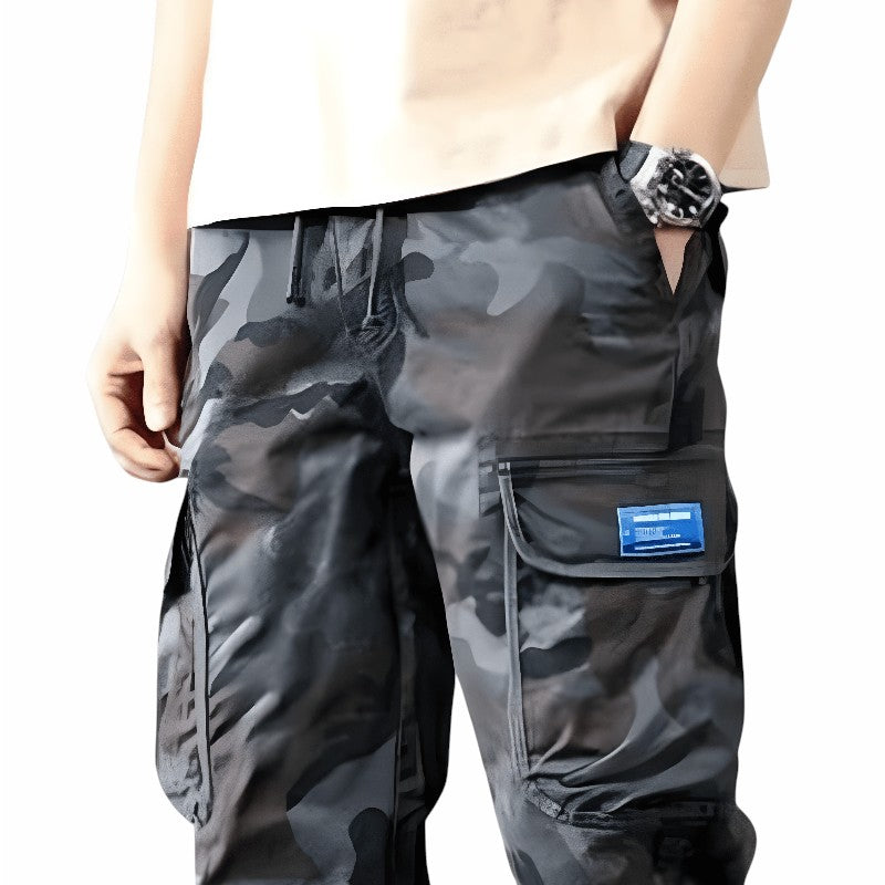 Grey camouflage trousers