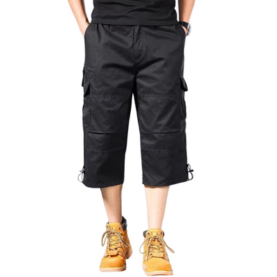Mens Black Cargo Below The Knee Shorts