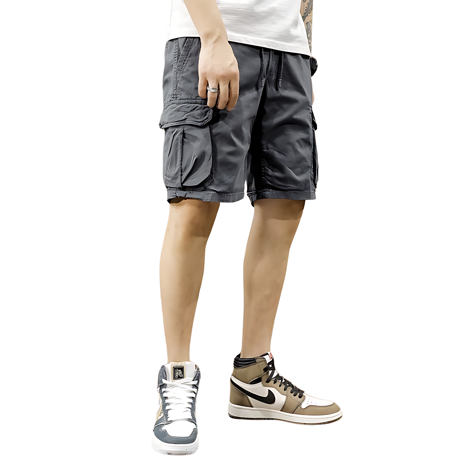 Mens cargo shorts with drawstring waist