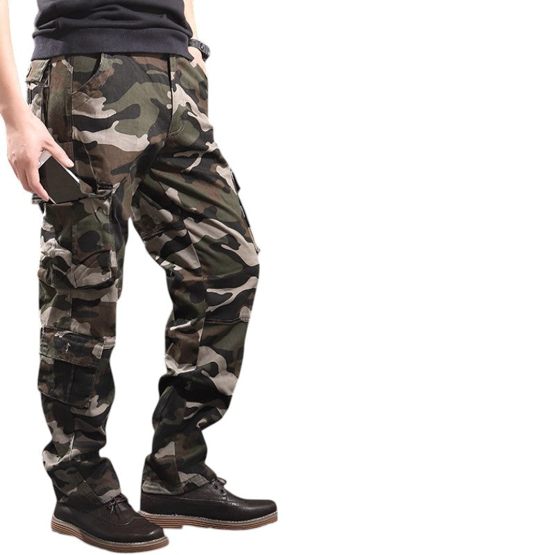 Military camo eight-pocket cargo pants