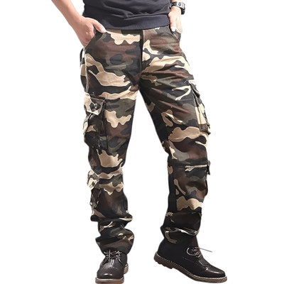 Military camo eight-pocket cargo pants
