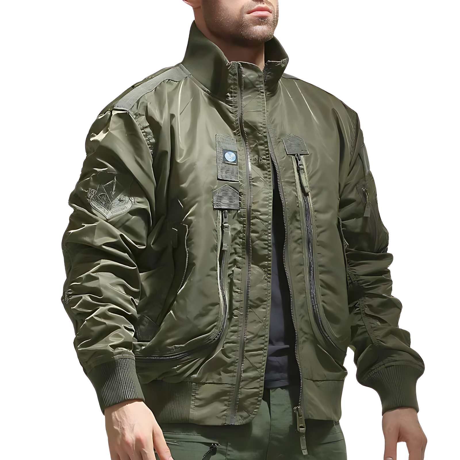 Green camo bomber jacket