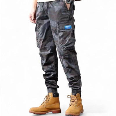 Grey camouflage trousers