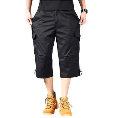 Mens Black Cargo Below The Knee Shorts