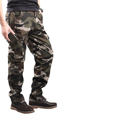Military camo eight-pocket cargo pants